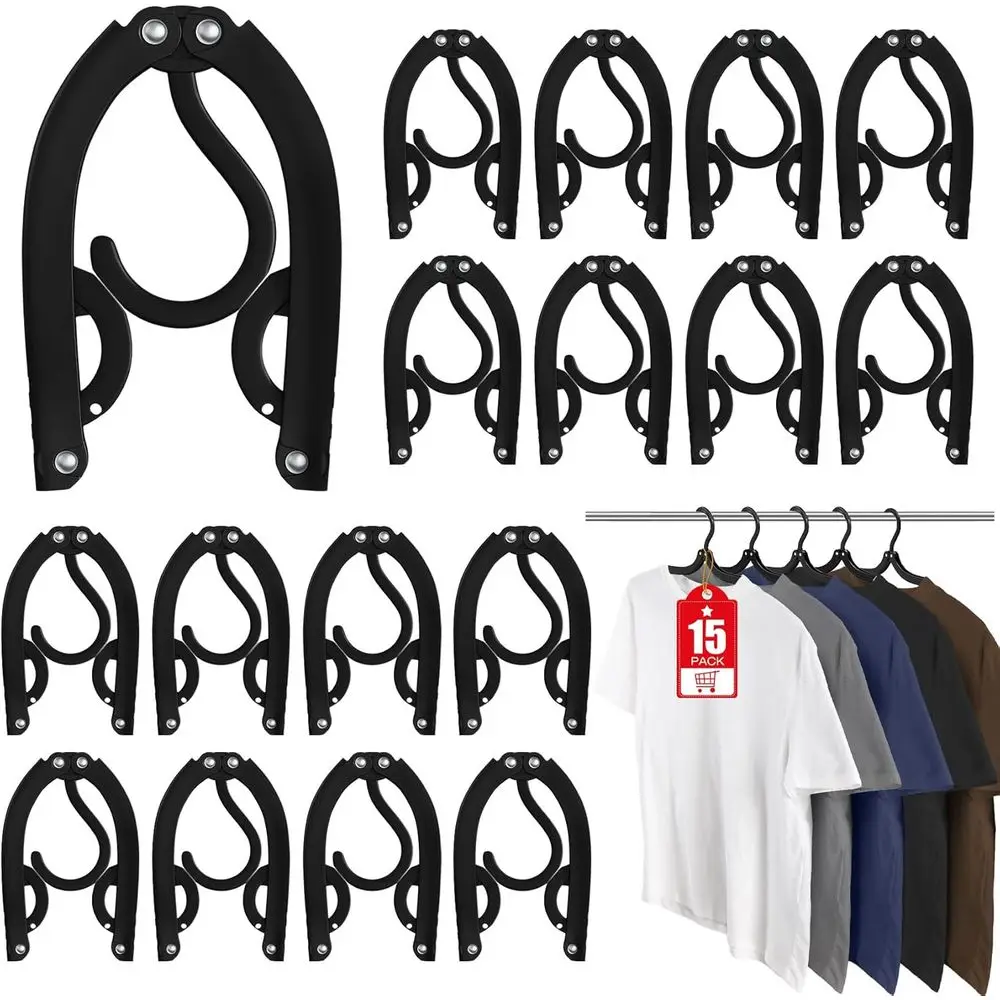 Portable 15-Pack Travel Hangers Organizer, Plastic Hanging Rack for Clothes, Ideal for Cruise, Camping, RV, and European Travel,