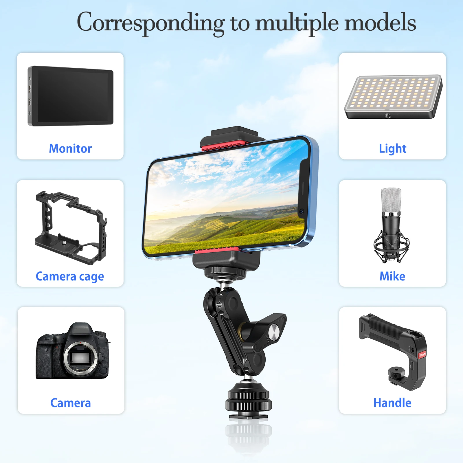 Ulanzi R098 Cold Shoe Adapter Mount Magic Arm 1/4 "Schroef Monitor Mount Voor Video Light Dslr Slr Camera Kooi Statief Mount Stand