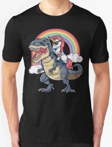 New Unicorn Riding T-Rex Dinosaur Funny Men'S Clothing T-Shirt Size S-2Xl