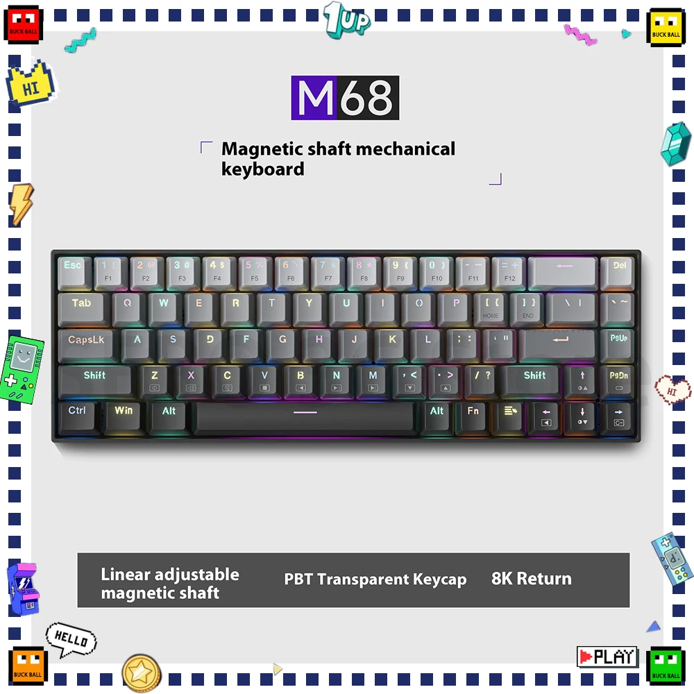 

M68 Magnetic Switch Mechanical Keyboard Single Mode Wired Gaming Keyboard 8K Quick Trigger 68Keys Hot Swap For Valorant Gamer