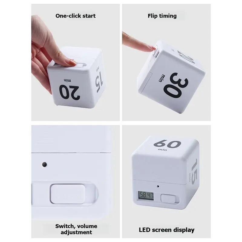 GYTB-Kitchen Timer LED Display Time Management Time Cube Timer Cube Flip Timer 15/20/30/60 Min