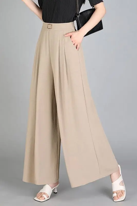 

Satin Ice Silk Wide-Leg Pants Women's 2025 New Summer Thin Chiffon Cuprammonuium Narrow Board Straight Suit Wide Leg Pants C314