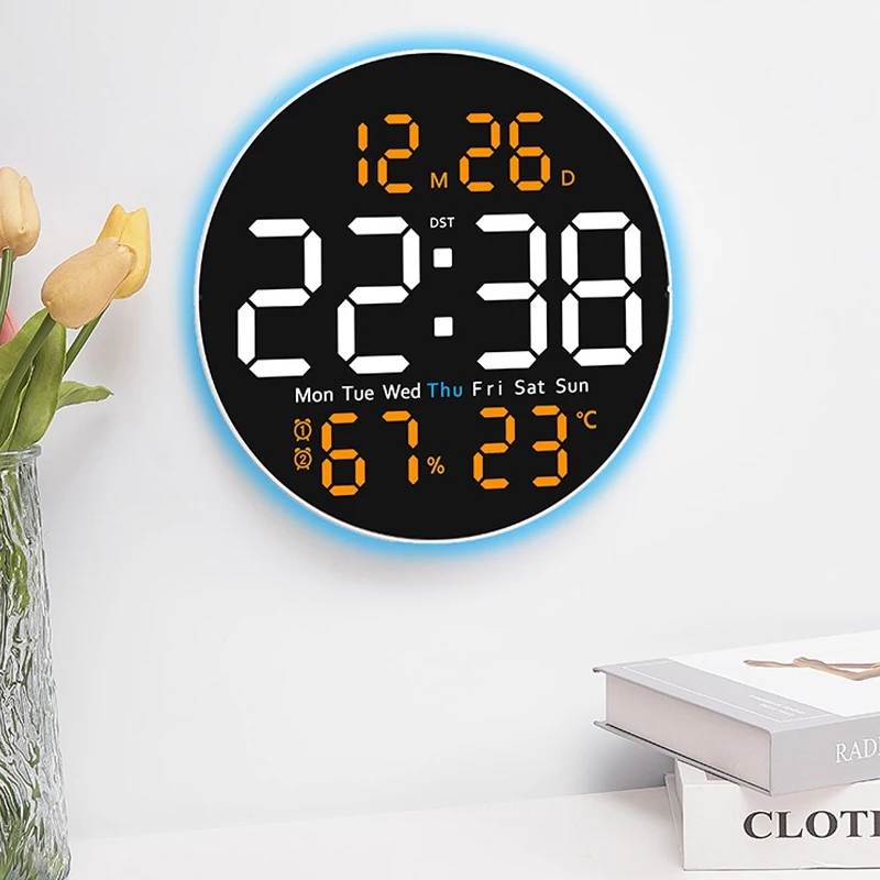 Colorful Ambient Light Jump Second Digital Wall Clock Tempera Humidity Display Countdown Living Room Clocks With Remote Control