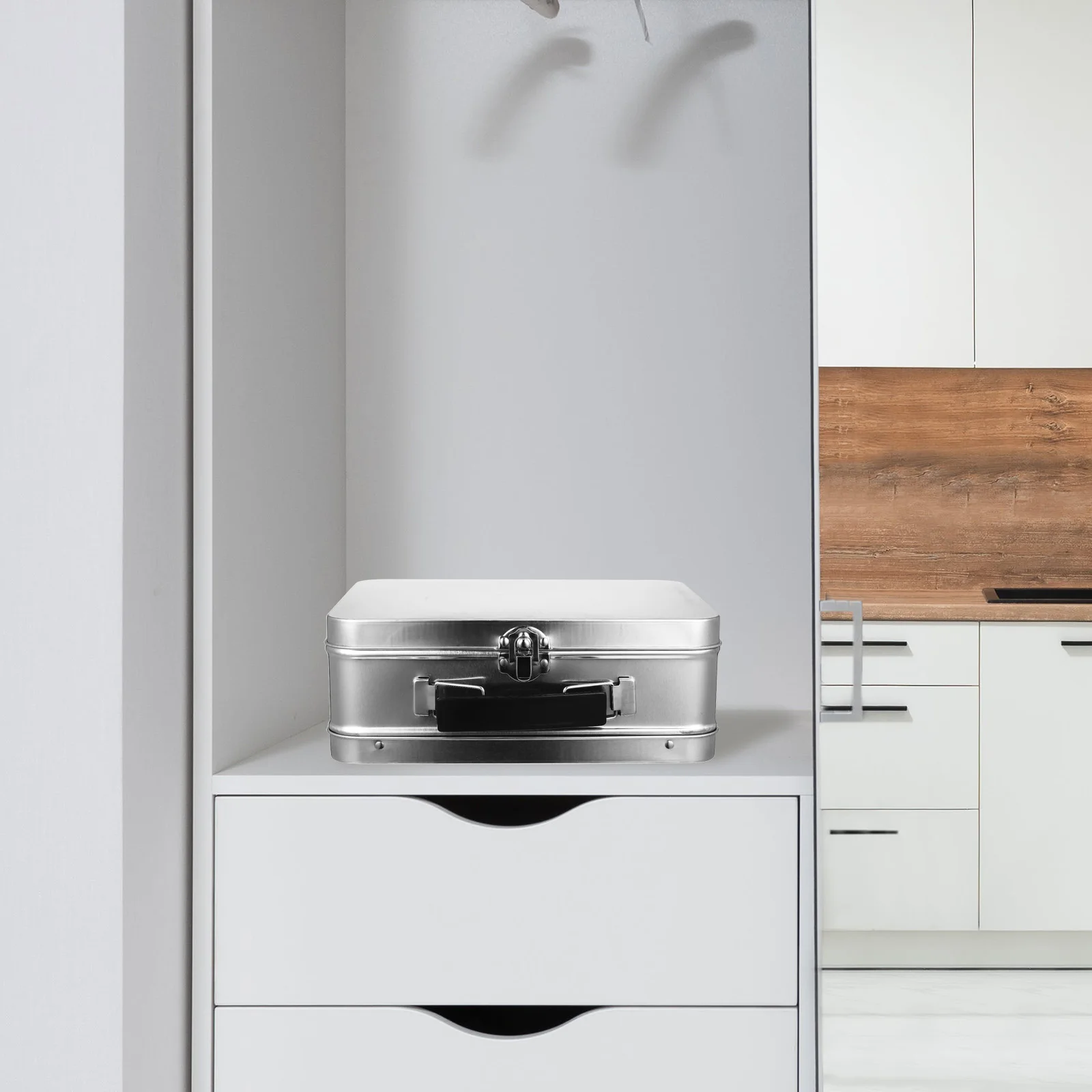 

Multipurpose Tinplate Box with Handle Spacious Storage Tin for Jewelry Stationery Collectibles Desktop Organizer White Keepsake