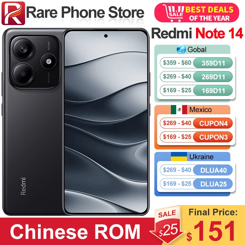 Xiaomi Redmi Note 14 5G 128GB/256GB 6.67” OLED 2400×1080 Display Dimensity 7025-Ultra 50MP+16MP Camera 45W 5110mAh Battery