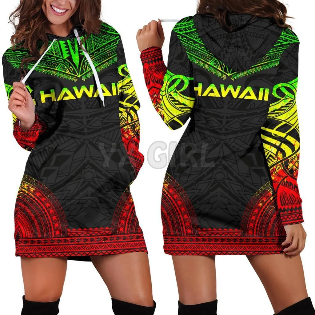 Sudadera con capucha hawaiana polinesiana para mujer, vestido con estampado 3D, novedad, chándal informal de manga larga