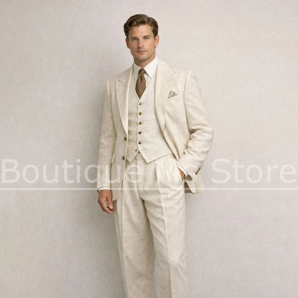 Fashion Men Linen 3 Piece Suit - Men Linen Formal Wear recension och pris