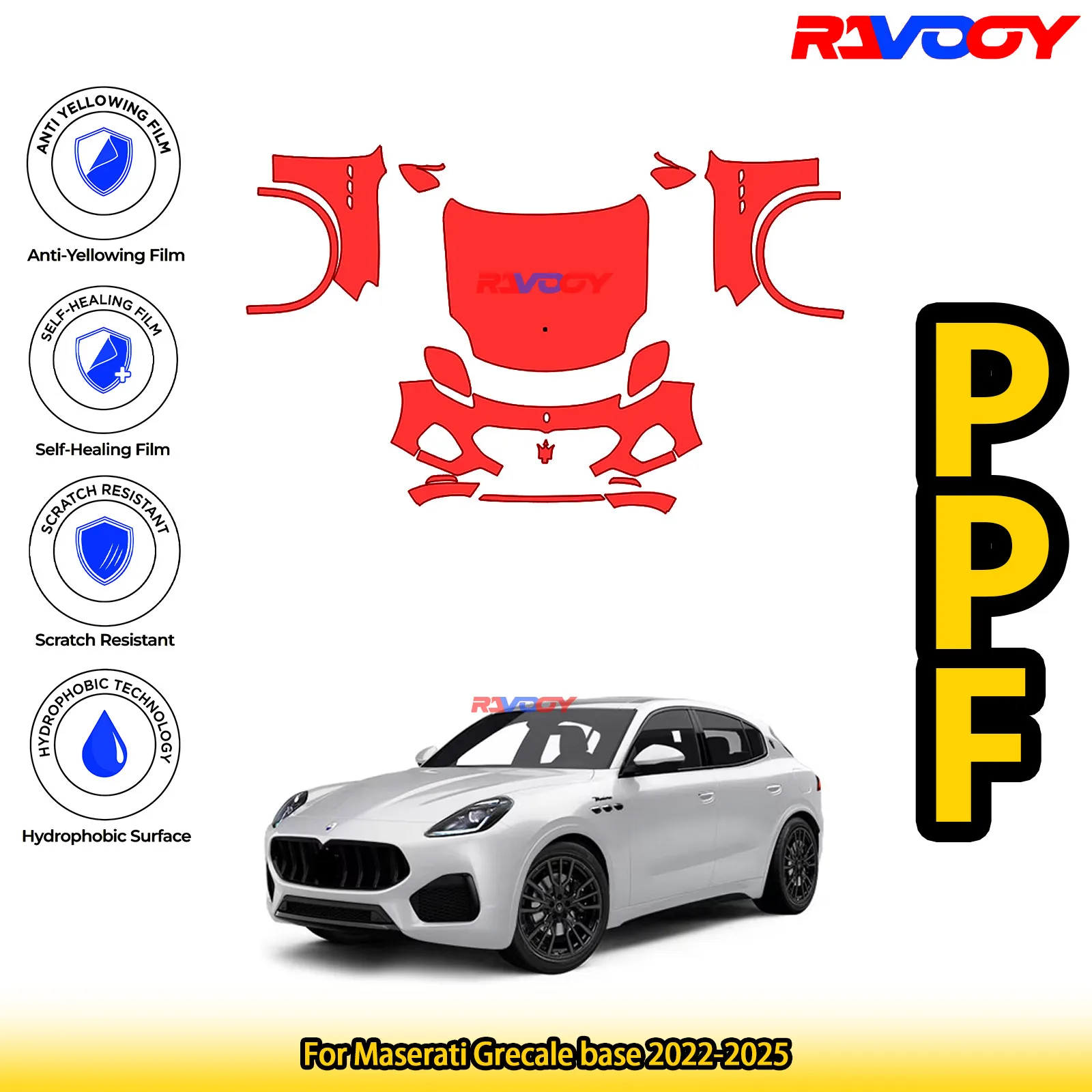 

For Maserati Grecale base 2022-2025 Glossy Matte Black Precut front PPF Kit Paint Protection Film