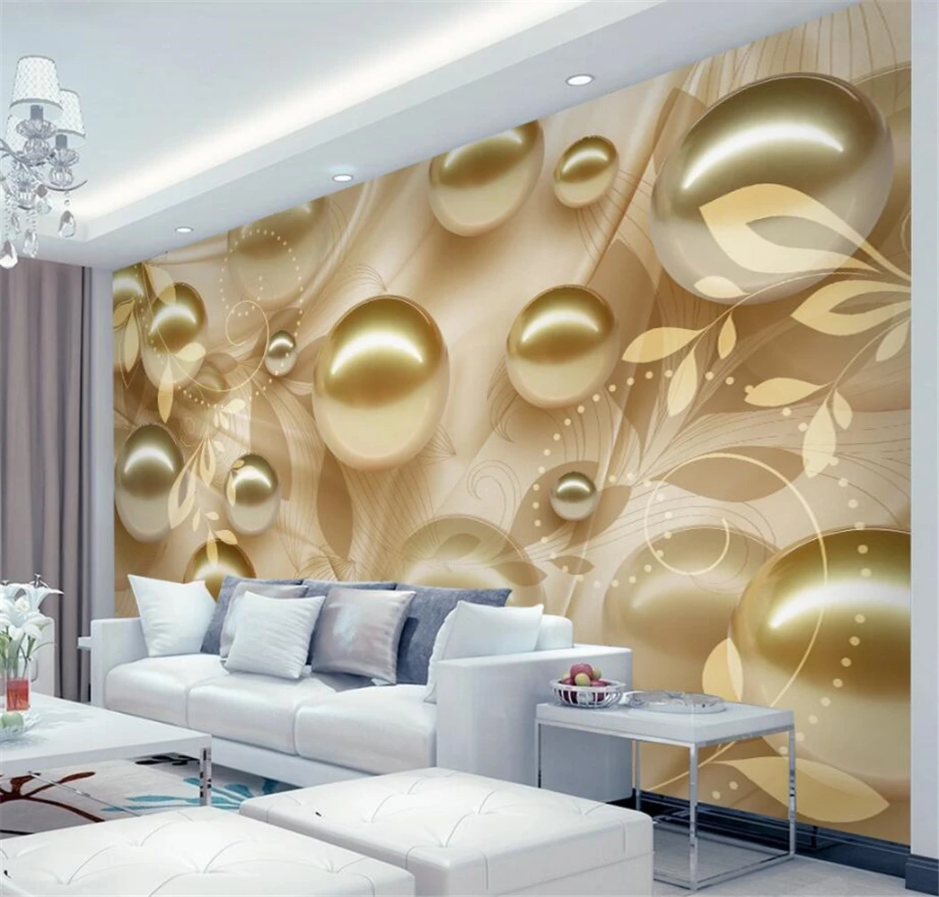 Custom photo 3D wallpaper mural golden pearl beautiful pattern stereo TV background wall papers home decor murals Wall stickers