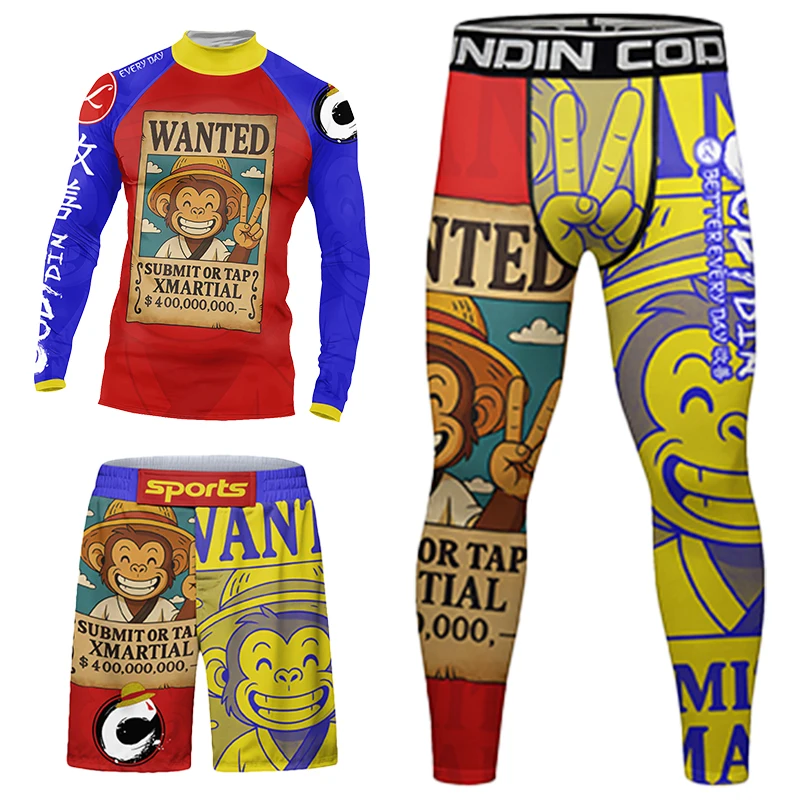 تي شيرت أصفر ساطع MMA No Gi Rashguard جيو جيتسو + بنطلونات مجموعة ملاكمة BJJ شورت مصارعة ضغط يغطي الرجل Spats بدلات رياضية