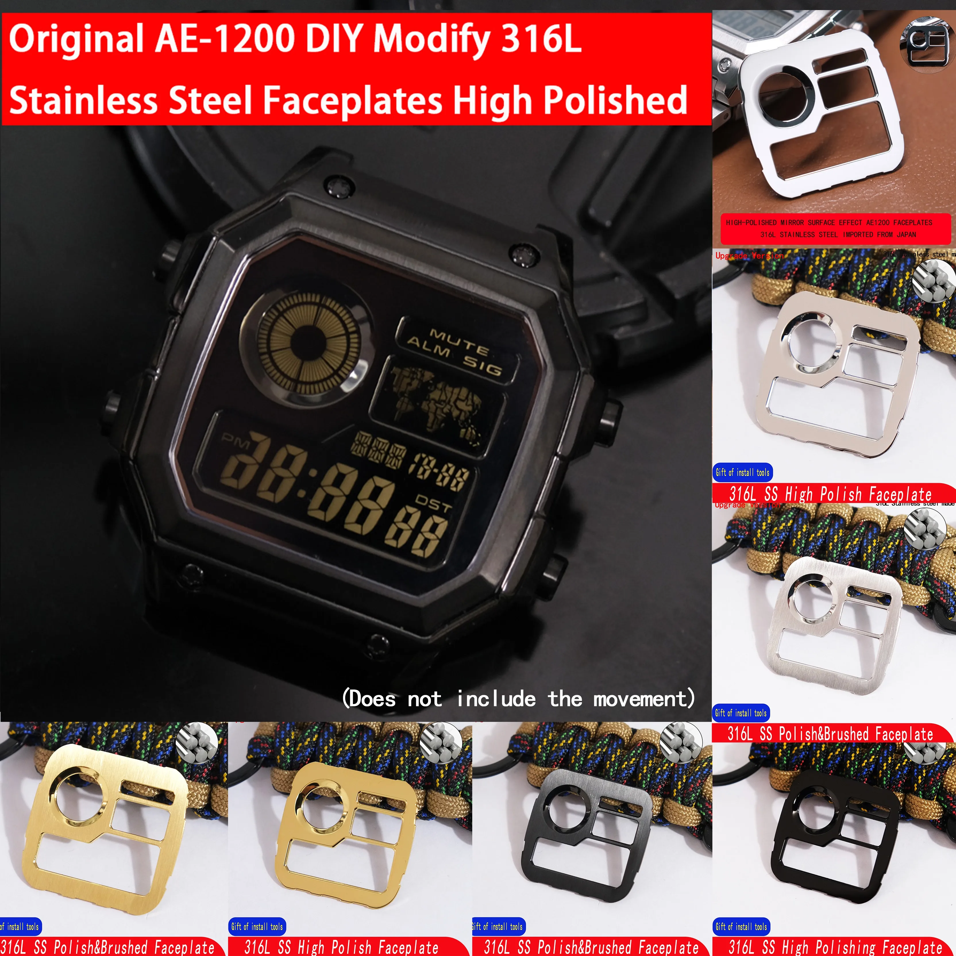DIY-Zifferblatt-Modifikation für Casio AE1200 Uhr, 316L Edelstahl Poliertes Gebürstetes Zifferblatt, Hochwertige Uhrenzubehörteile