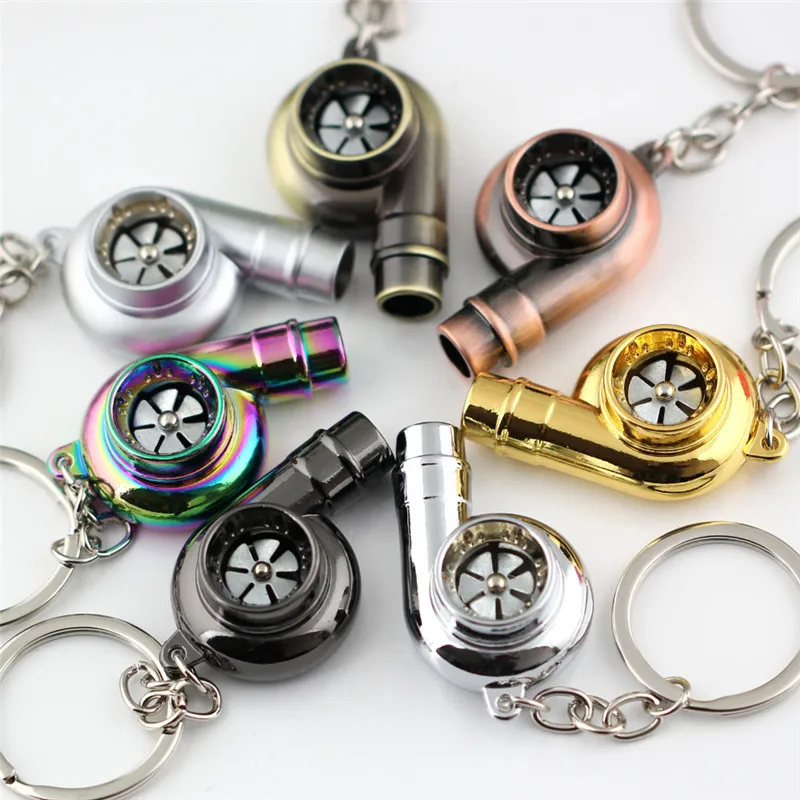 Real Whistle Sound Turbo Keychain Sleeve Bearing Spinning Auto Part Model Turbine Turbocharger Key Chain Ring Keyfob Keyring