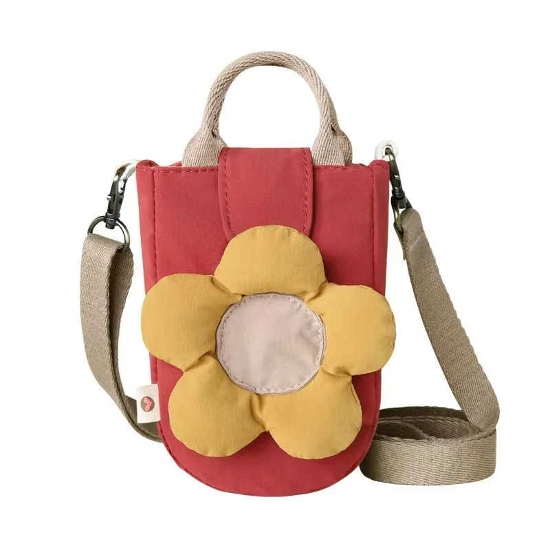 Bolsa literária com flor para mulheres, bolsa mensageiro versátil, bolsa de ombro único, bolsa de lona, adorável desenho animado, nicho, moda outono e inverno, in