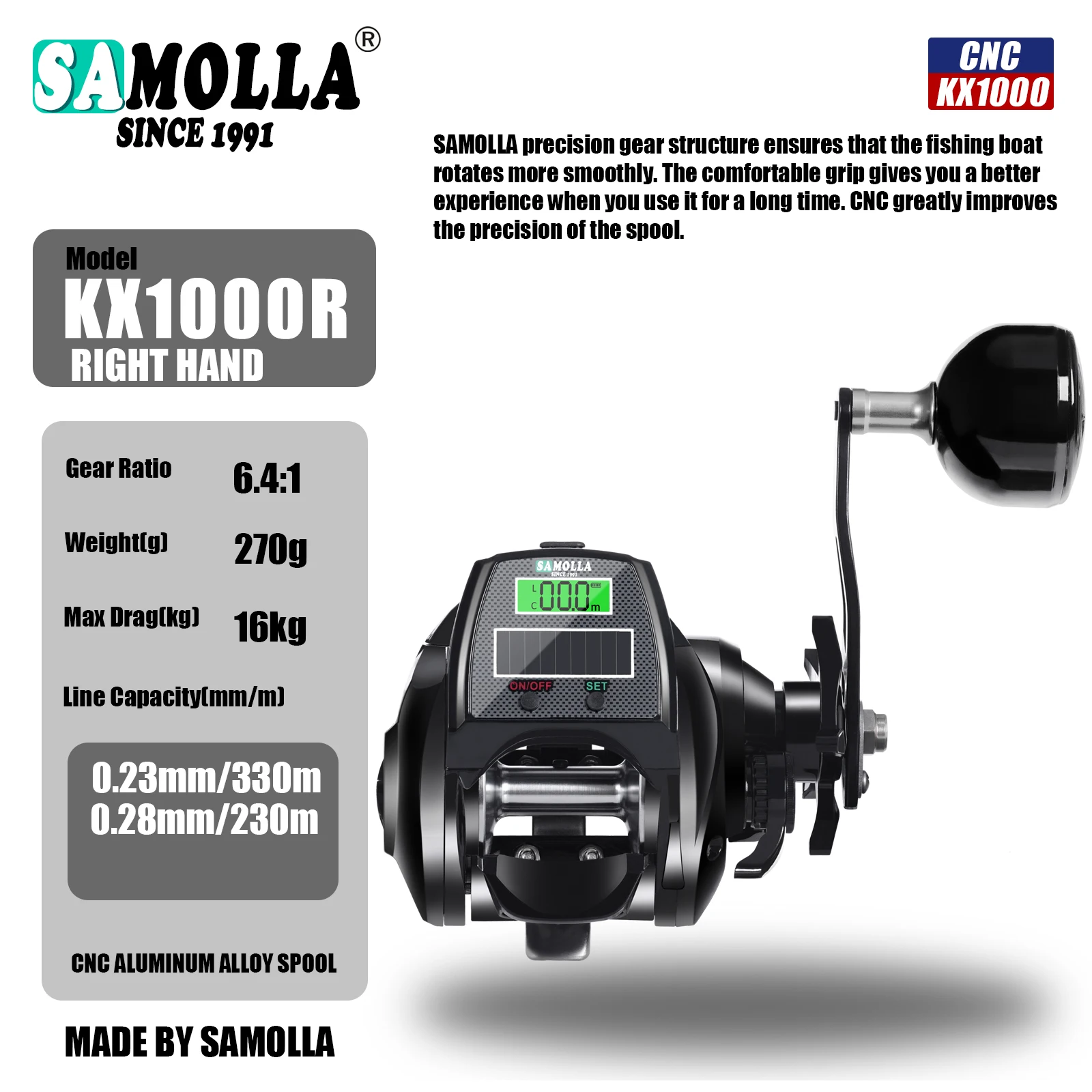 SAMOLLA 大型電子釣りリール、防水ベイトキャスティングリール深海氷
