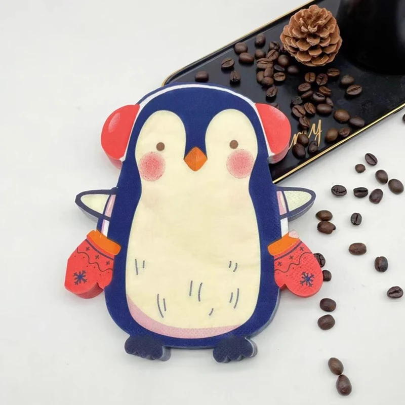 20Pcs/Bag Cute Penguin Decoupage Paper Napkins Cartoon Animal Paper Serviettes for Xmas Kid Birthday Party Tableware Decor