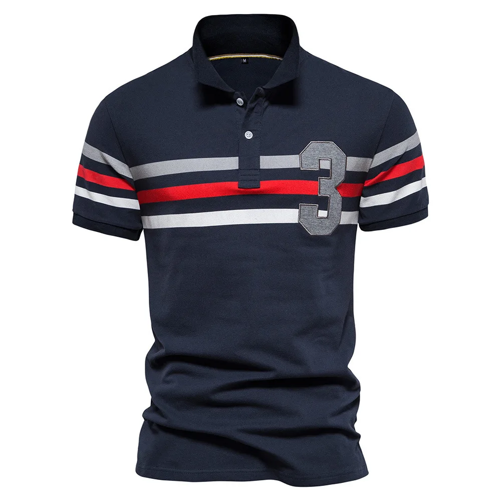 2023 Spring/Summer New Polo Collar European POLO Shirt Casual Stripe Splice Men's Digital Short Sleeve T