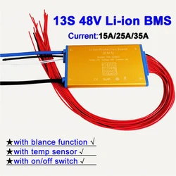 13S 48V Common Port Li-ion Battery BMS 15A 25A 35A Protection Board with on/off-Switch and Temp Sensor Super Thin BMS