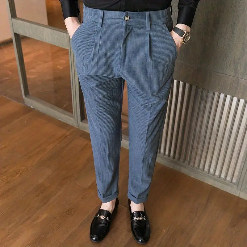Corduroy Men's Pants Spring and Autumn 2026 New High-end Drape Suit Slim-fitting Small Feet Casual Dress Pants Trousers for Men