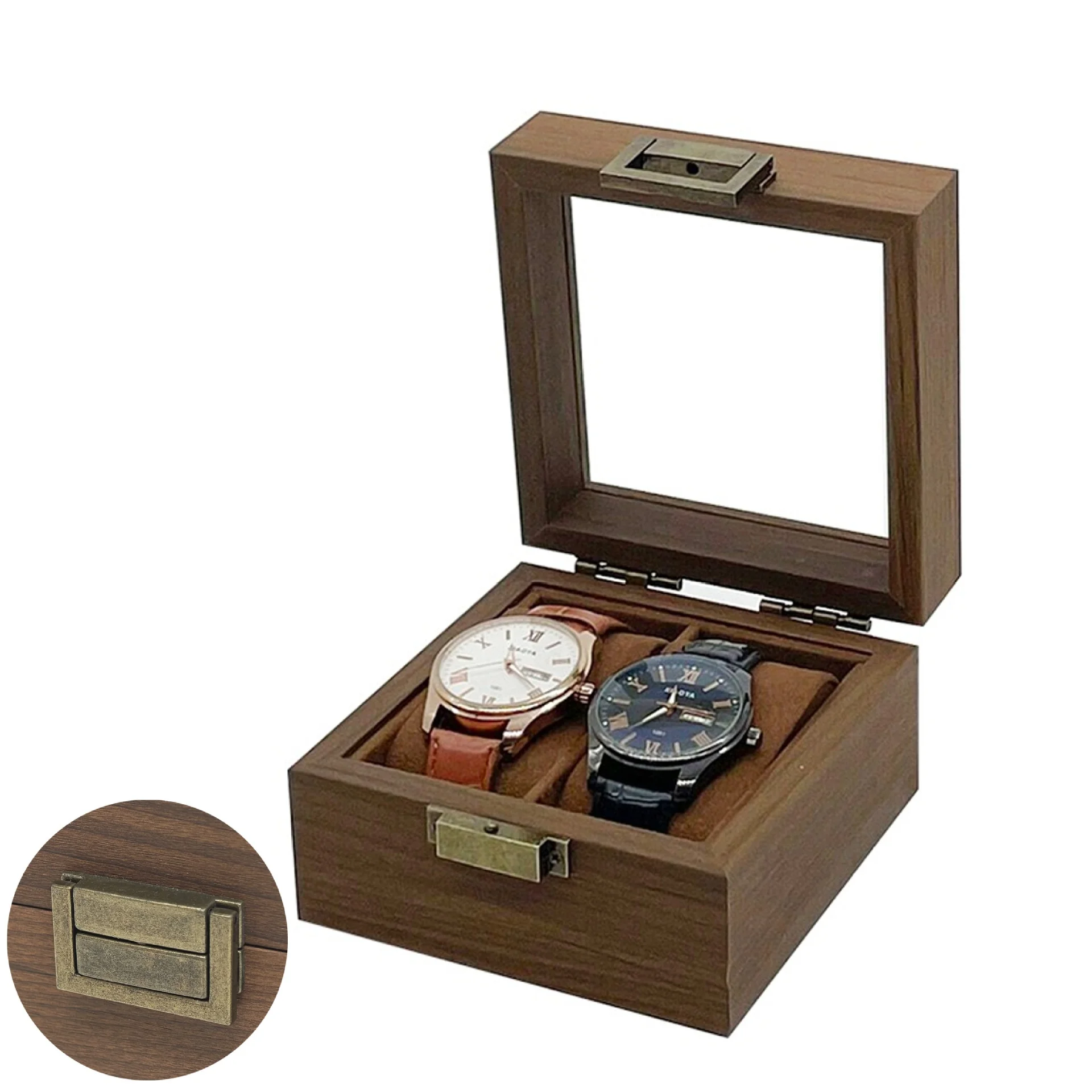 Black Walnut Wooden Dual Watch Storage Box for Watches Couples' Watch Case