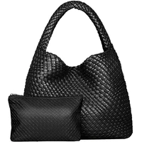 Woven Tote Bag for Women Large Woven Handbag Soft Leather Shoulder Bag Work Shopper Summer Beach Travel Tote Bag with Purse - Image 2