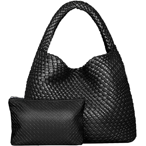 Imagen 2 del producto Bolso de mano tejido para mujer, bolso grande tejido, bandolera de cuero suave, bolso de trabajo, comprador, bolso de viaje de playa de verano con monedero