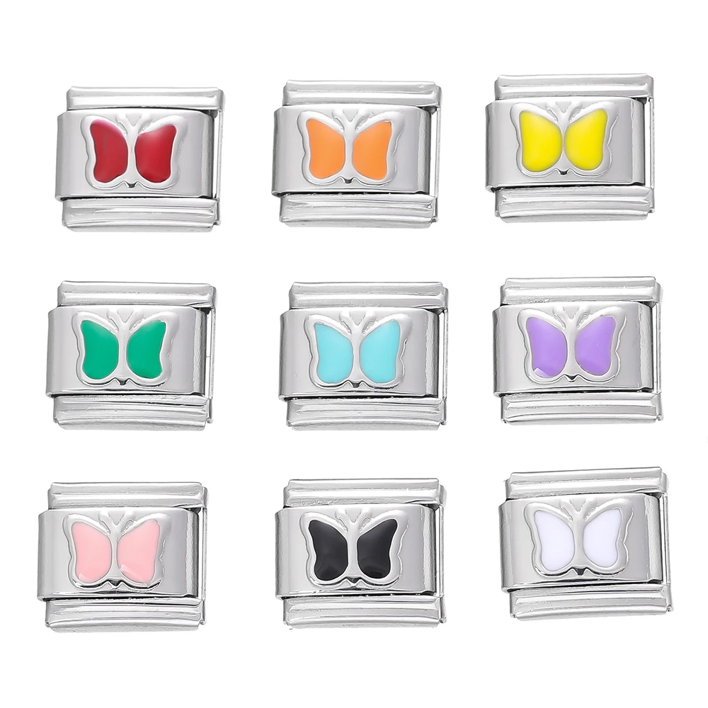 1pcs Colorful Butterfly Italian Charm Links Fit 9mm Stainless Steel Bracelet Making Women Men Jewelry Accessories Wholesale