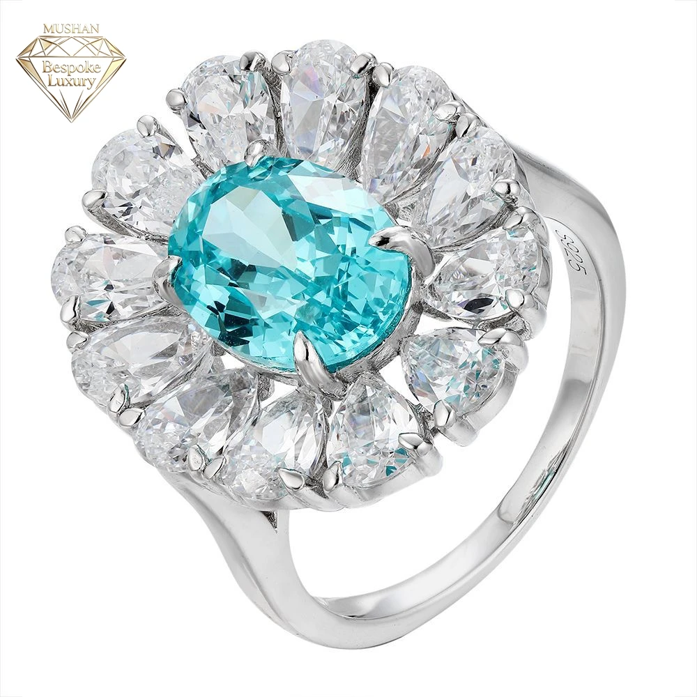 

MuShan Luxury Jewelry 925 Sterling Silver Ring Lab Grown Green Emerald Heart Bridal Statement for Women 18K Gold Plated Rings