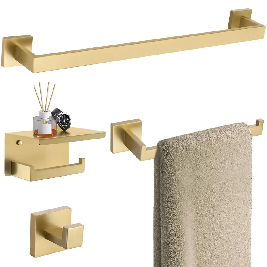 

Brushed Gold Bathroom Hardware Set 4Piece Bath Towel Bar Set 24 Inch Stainless Steel Towel Holder Set for Bathroom Wall Mounted