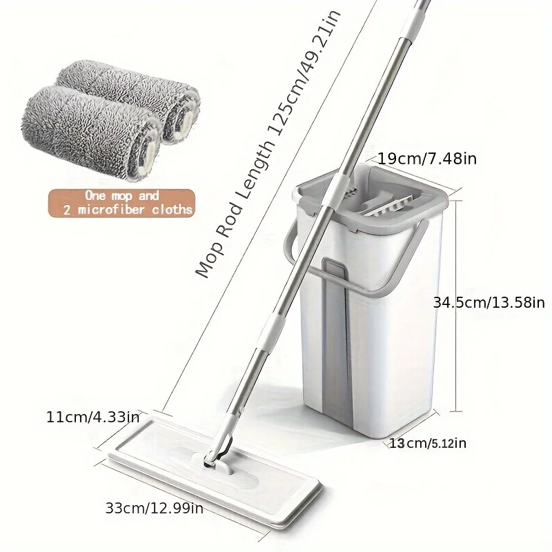Juego de Mopa Húmeda y Seca, Mopa Plana con Raspador Incorporado y Cubo, Apta para Pisos de Cocina, Baño, Dormitorio y Sala de Estar