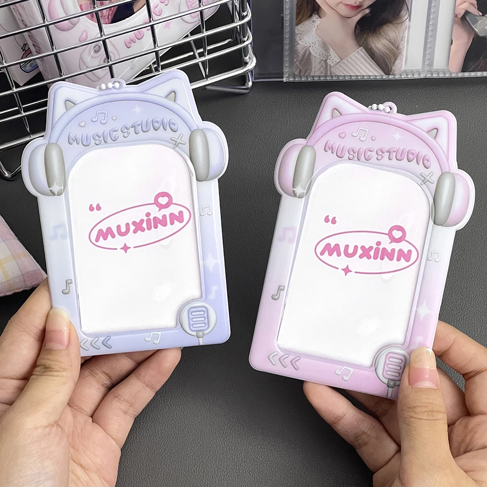 

Creative Headphone Print Card Holder 3 Inch Idol Photo Protective Case With Keychain INS Photo Card Sleeve ID Card Case