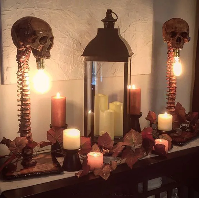 Nice Ghost Head Skull Night Light เครื่องประดับฮาโลวีนงานฝีมือเรซินตกแต่งบ้าน