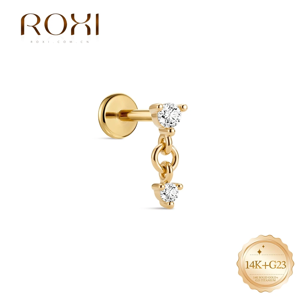 

ROXI 1PC 14K Solid Gold Classic Versatile Mixed Size CZ Piercing Cartilage Stud Hypoallergenic Ear Jewelry