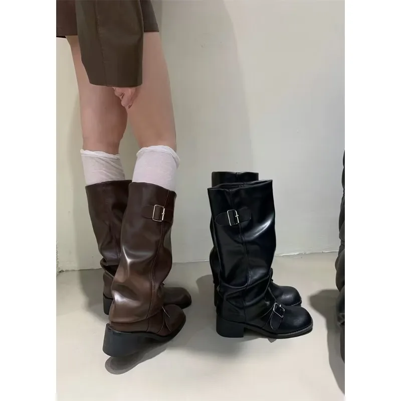 2025 mulher botas joelho plataforma alta saltos grossos tendência punk gótico nova rock couro moda sapatos femininos calçados da motocicleta