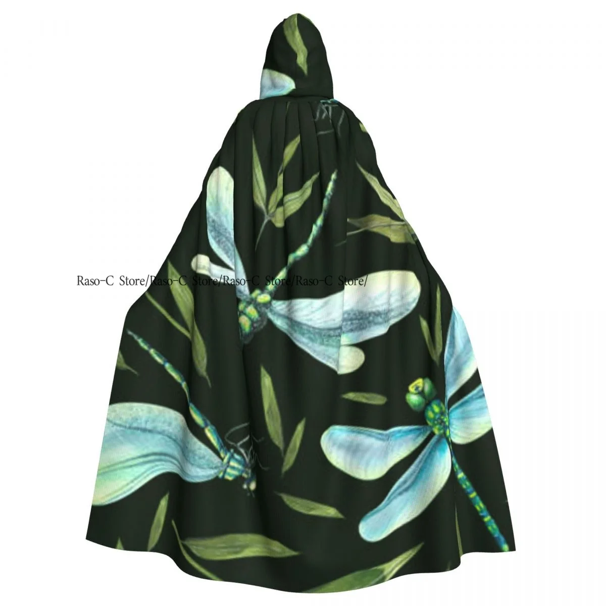 Dragonflies With Bamboo Leaves Hooded Cloak Polyester Unisex Witch Cape Costume Accessory