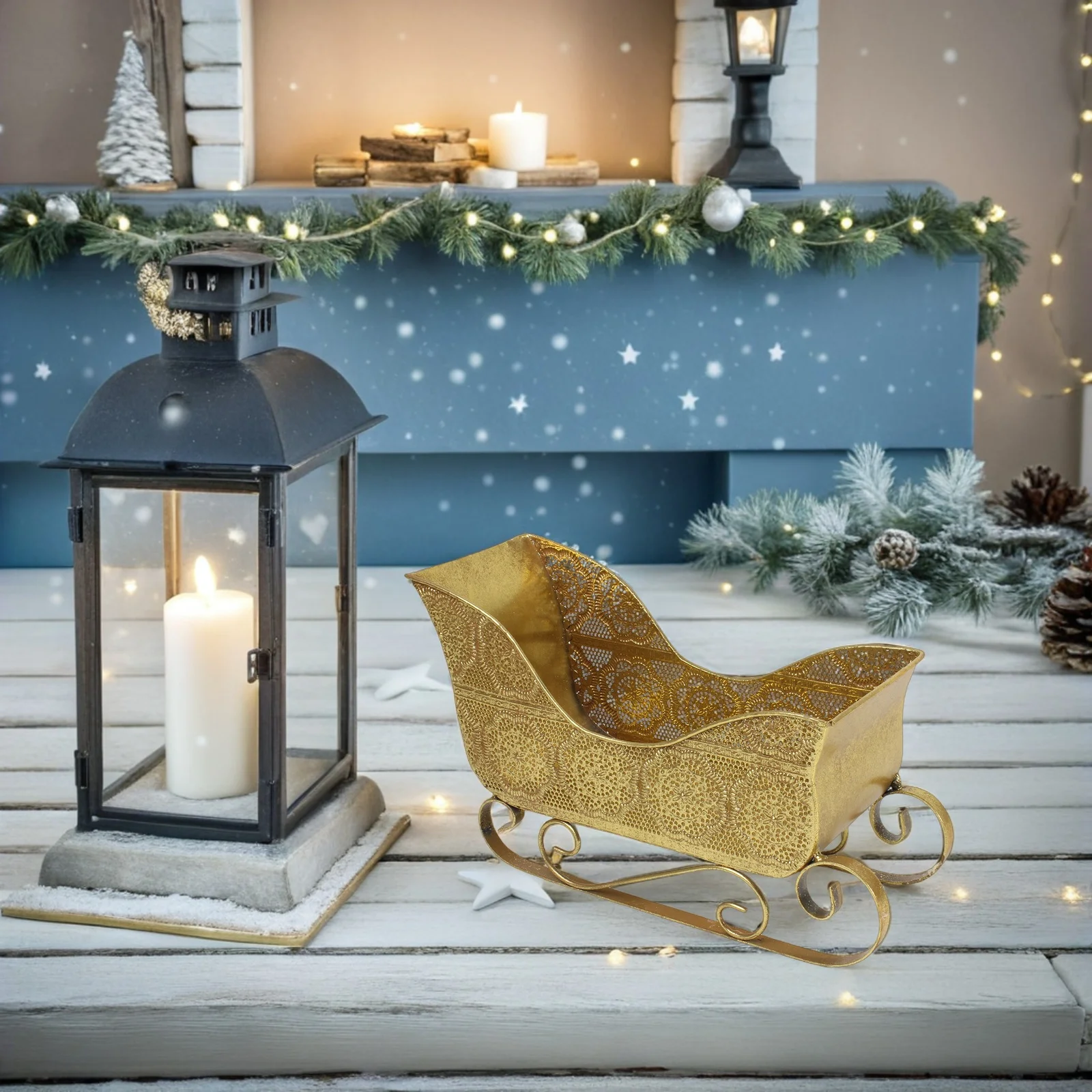 

Christmas Decoration Small Holiday Table Santa Sleigh Candy Basket Centerpiece Xmas Santa Sleigh Container