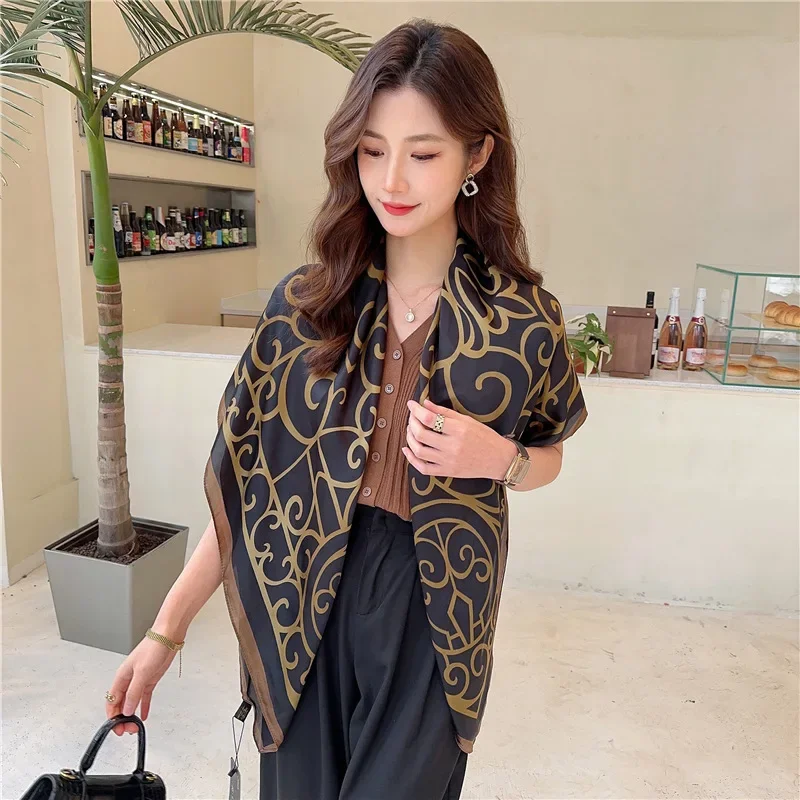 Simulation silk large size scarf thin new silk satin square scarf vacation fashion sunscreen silk scarf