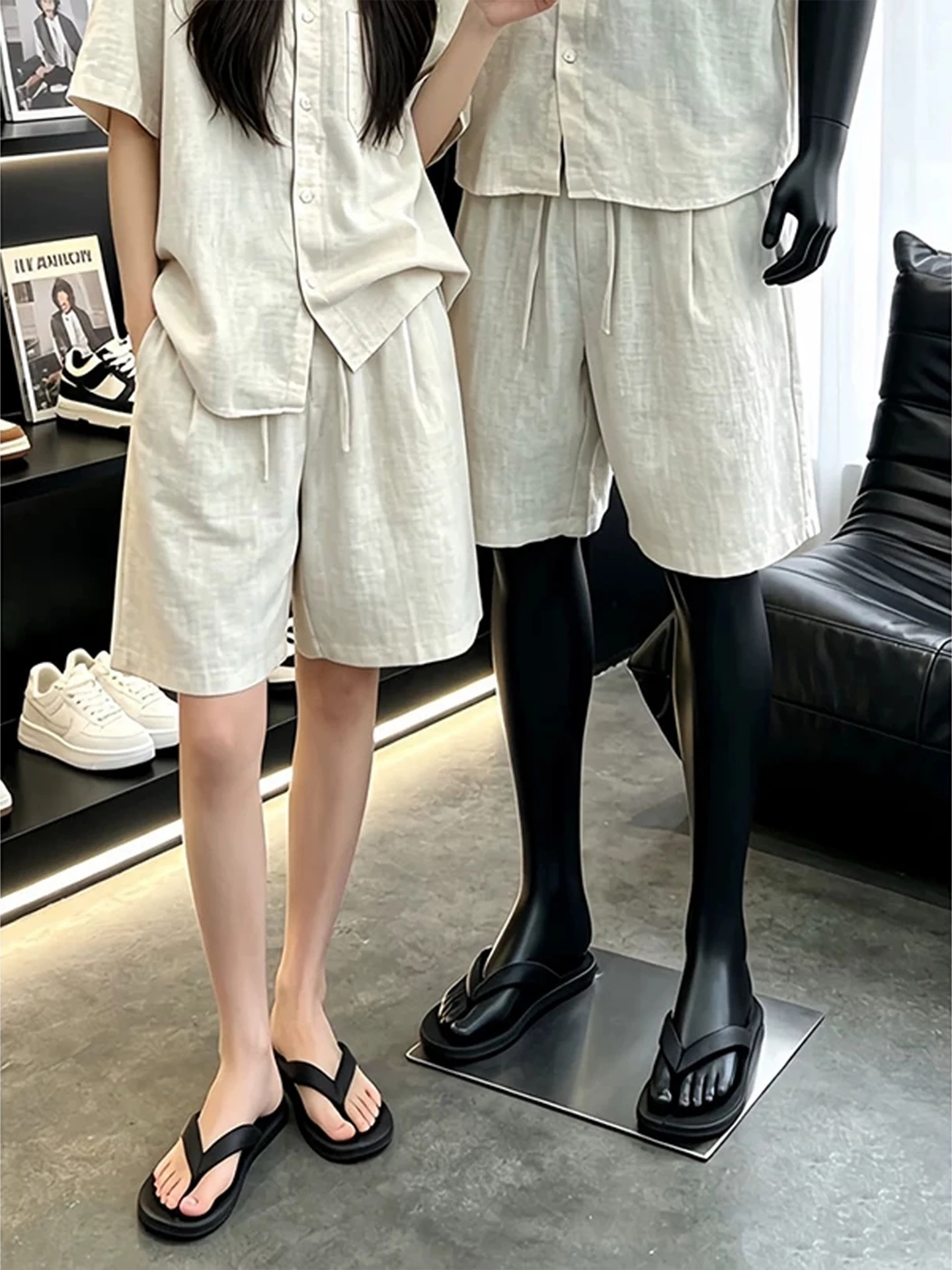 

Retro Linen like Men's Short Pants Summer Thin High End Cool Sensation Breathable Five Parts Loose Feel Casual mid Length