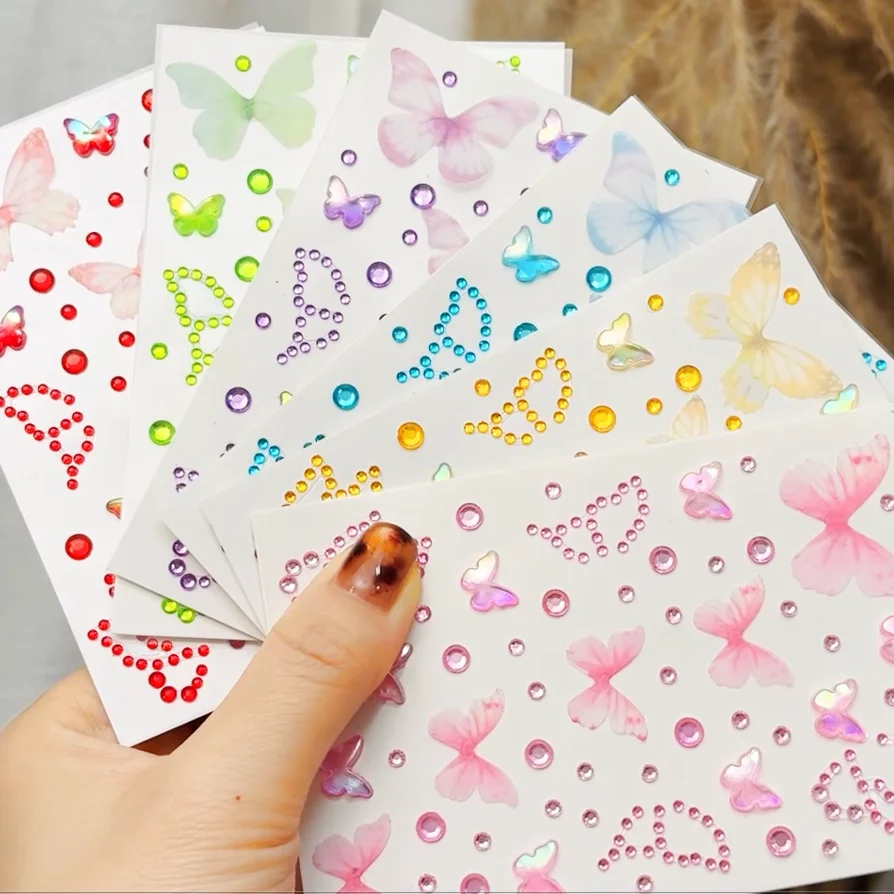 

1pc Colorful Glitter Face Makeup Butterfly Design Face Jewels Stickers Waterproof Temporary for Women Festival Daily Wear Stage*