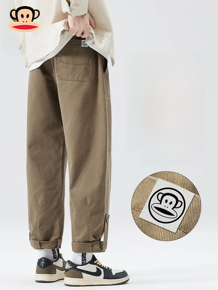 

Рабочие брюки PaulFrank в стиле ретро, мужские свободные прямые повседневные брюки на весну и осень, модные молодежные хлопковые брюки-карго в американском стиле