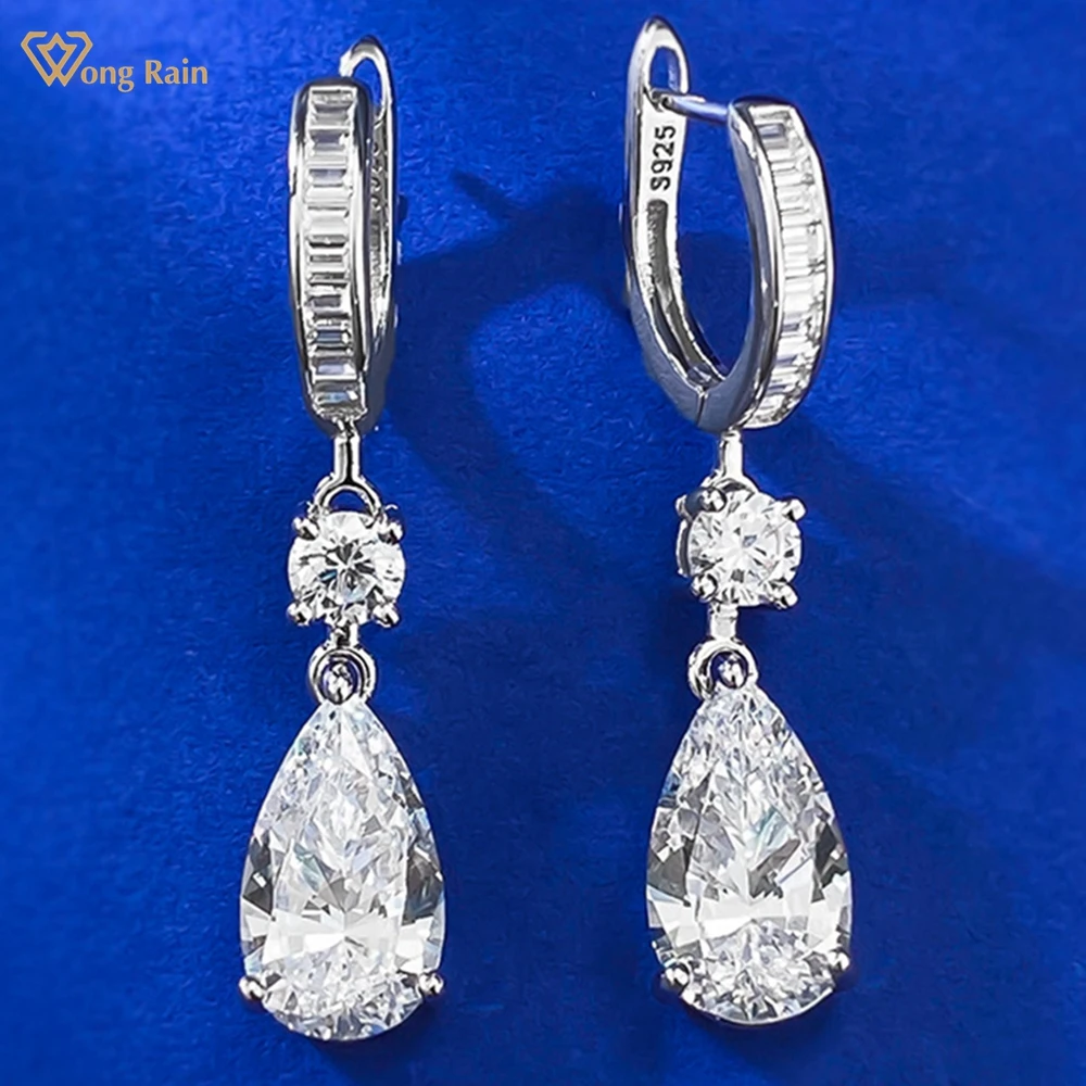 

Wong Rain Classic 925 Sterling Silver Pear Cut 7*12 MM Lab Sapphire High Carbon Diamond Gemstone Drop Earrings for Women Jewelry