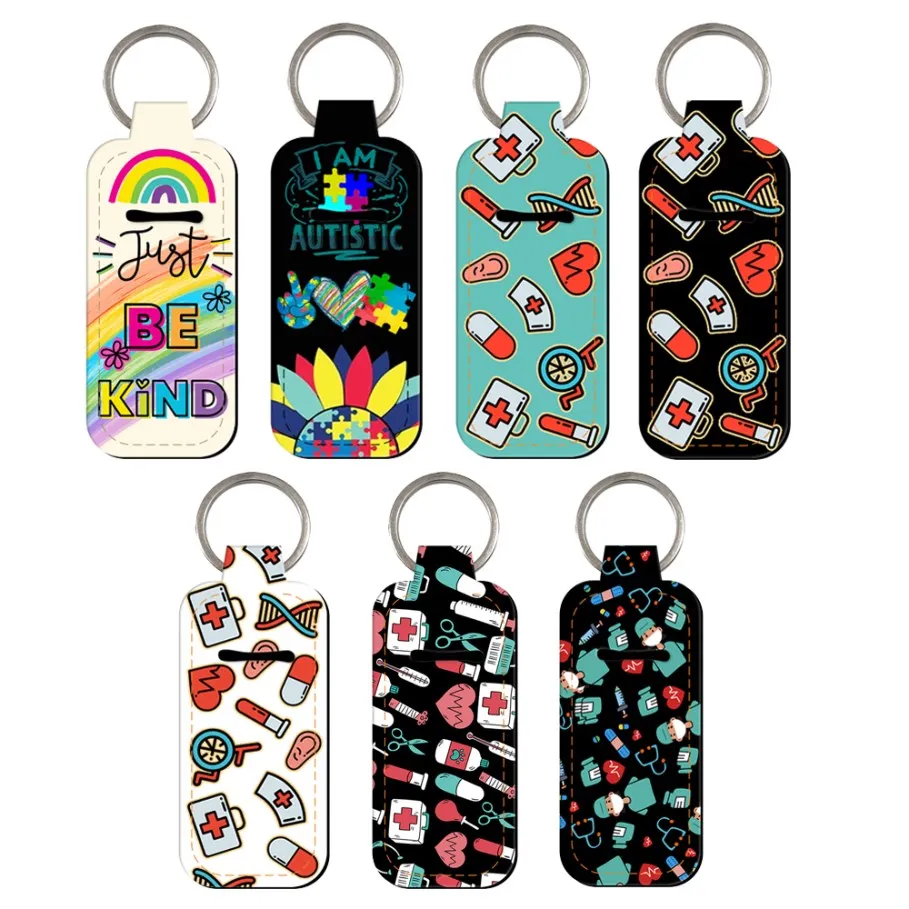 Medical Autism Puzzle Clip on Lipstick Holder Lip Balm Holder Keychain Keyring Trendy Lip Balm Bag Charms Doctor Nurse Gifts