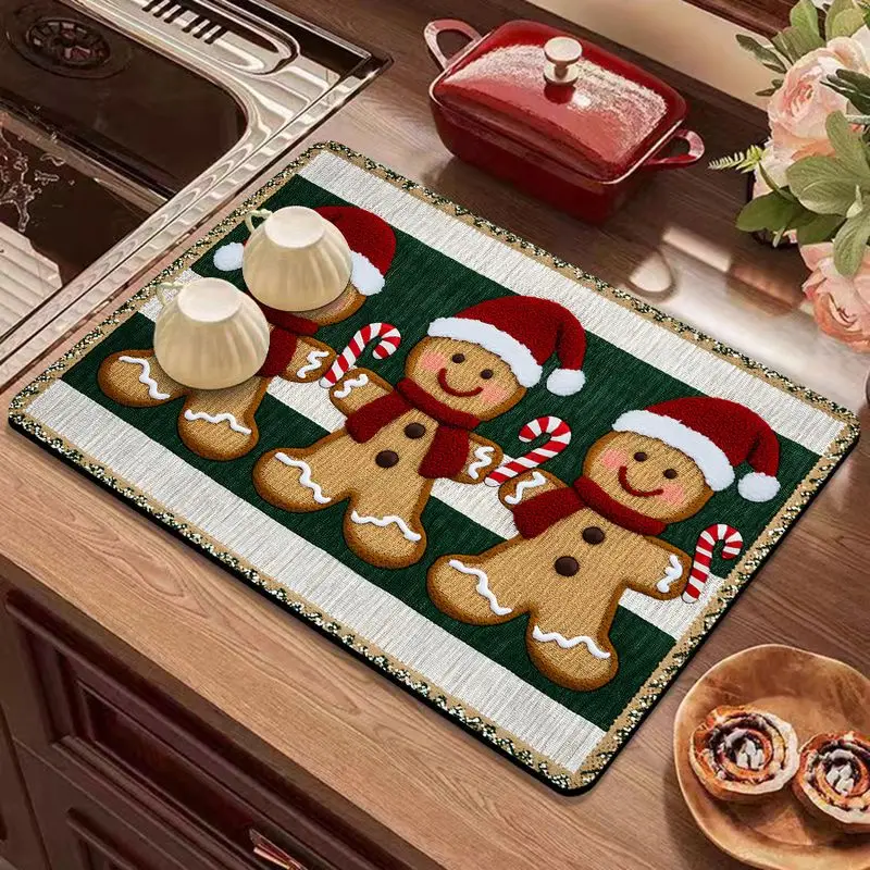 VIKAMA Christmas Tableware Draining Mat, Coffee Maker Absorbent Quick-Dry Mat, Festive Home Decor for the Coffee Bar