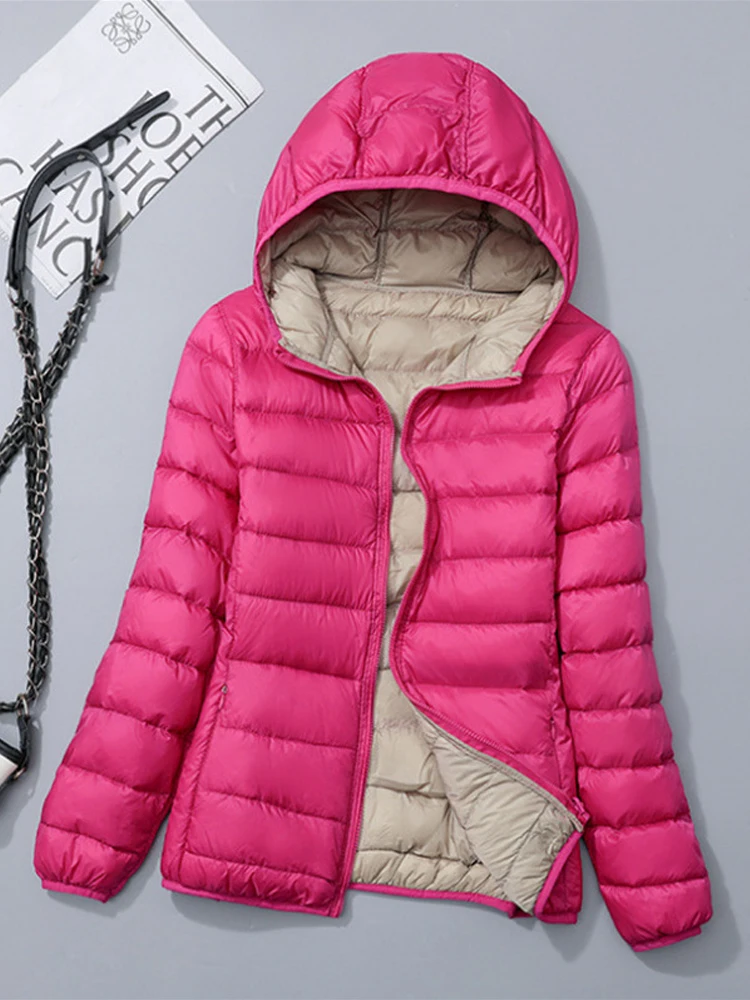 0-10 ℃   Mulheres de pouco peso jaquetas de inverno 2024 novo outono com capuz à prova de vento pato branco para baixo casacos ultraleve portátil puffer parkas