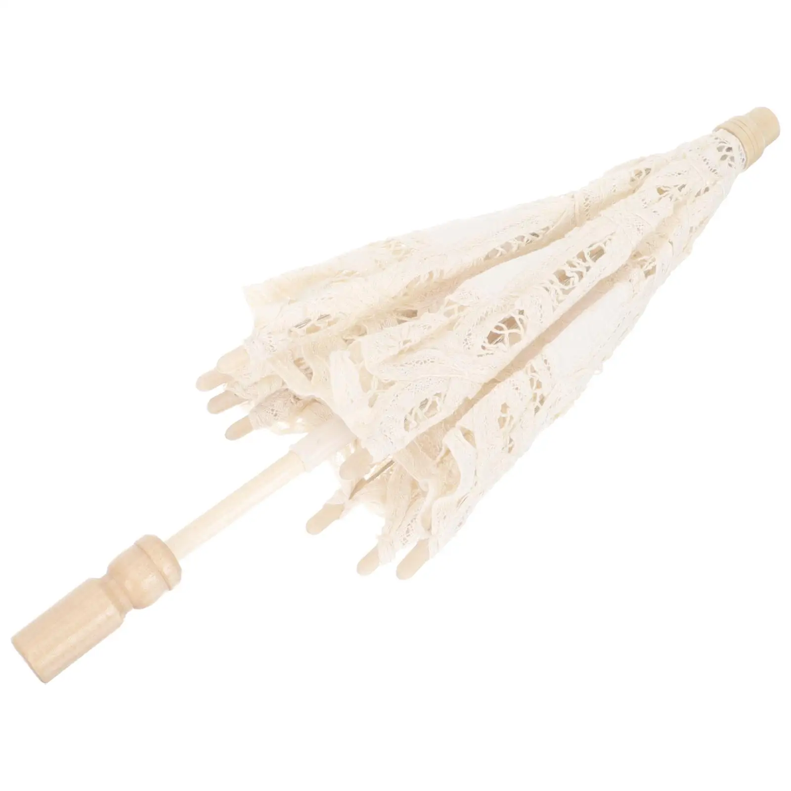 

Children Wooden Handle Umbrella Beige Classic Lace Parasol Girls Photo Wedding Decorative Kids Umbrella Tea Party Home