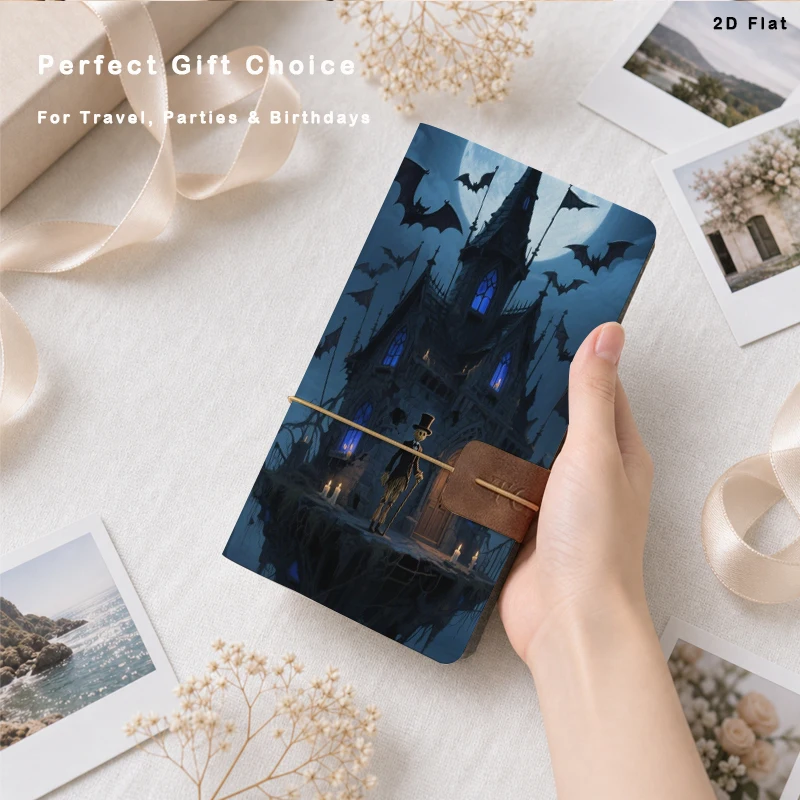 Halloween Haunted Castle Bat Full Moon Print Photo Album Wallet 20 Pages 80 Vertical Pockets PU Leather Holiday Gift For Collect