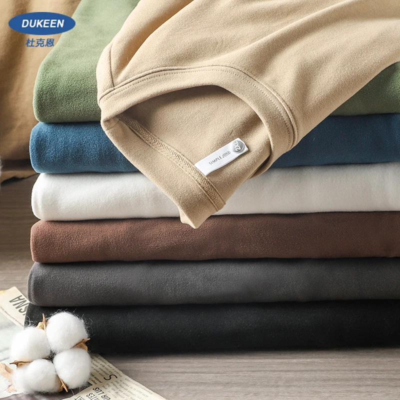 DUKEEN 350g Heavyweight Microfleece Thermal Men's Base Layer Autumn Winter Solid Color Basic Warm Long Sleeve Undershirt