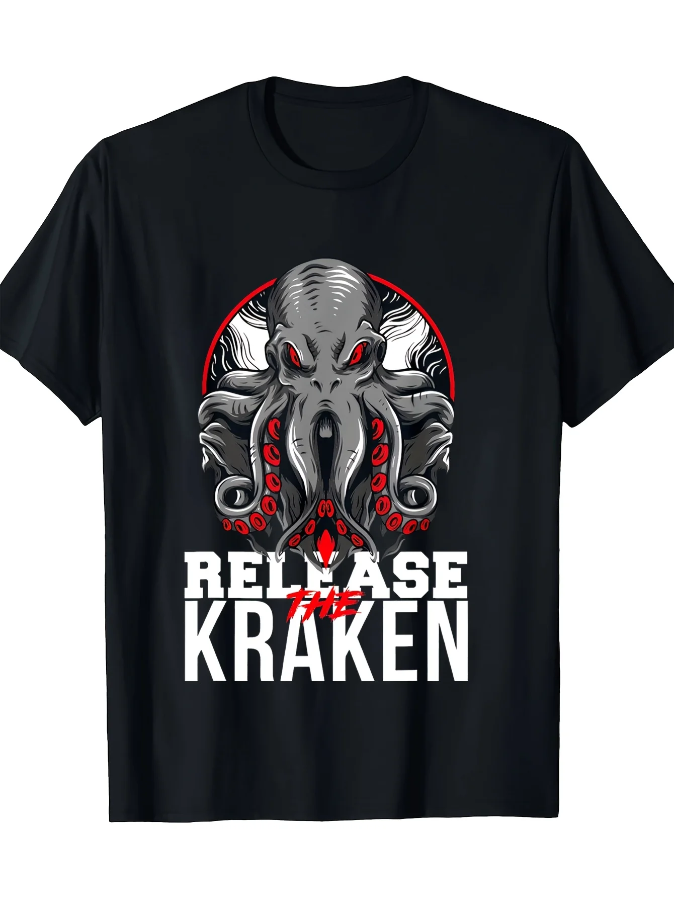 Men'S Single-Piece Round Neck T-Shirt Featuring a Enormous Octopus Design, Suitable for Casual Wear Throughout The Year, Perfect
