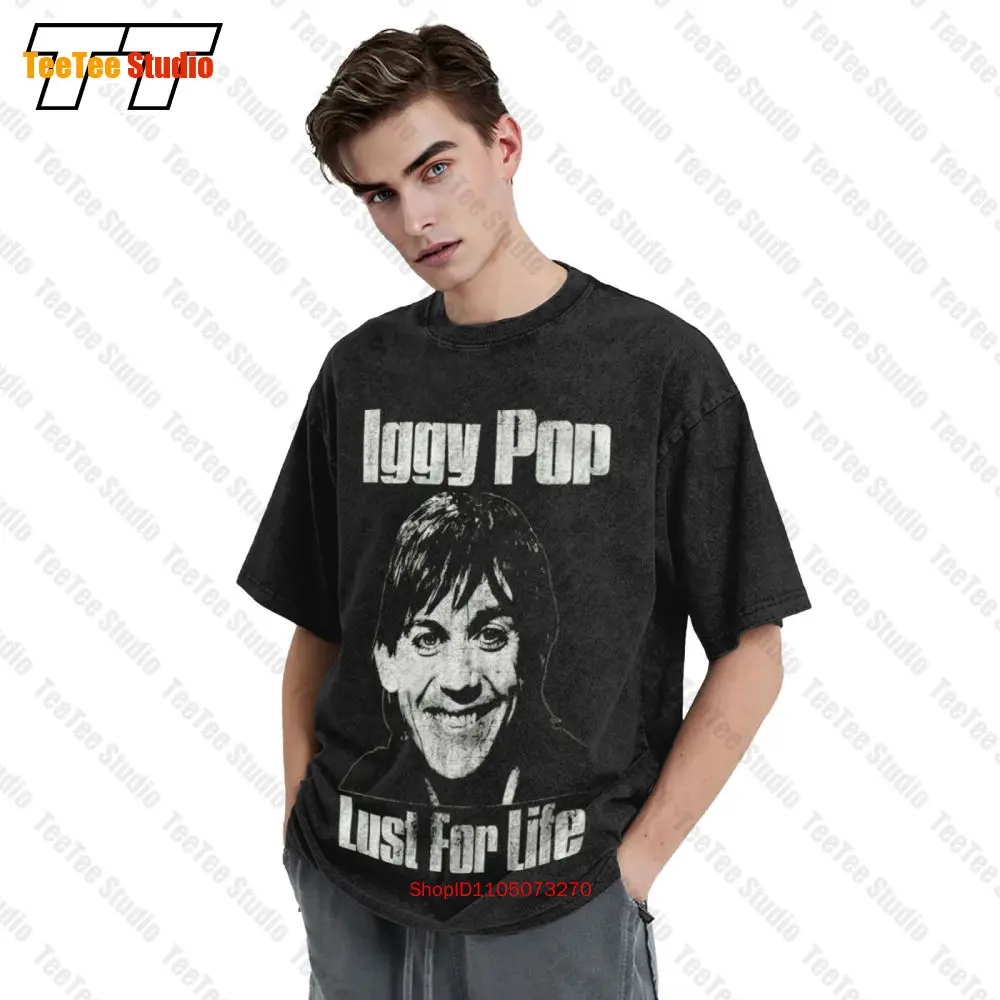 تي شيرت Iggy Pop Lust For Life للرجال مرخص من Rock N Roll Band Stooges Vintage كبير الحجم E2KG