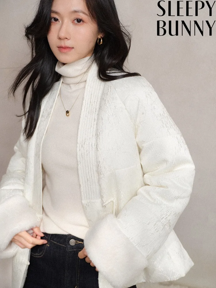 Women Jacquard Cotton Jacket Elegant Chinese Style Frog Button Coat Spring Lightweight Padded Outerwear Vintage Texture Layer