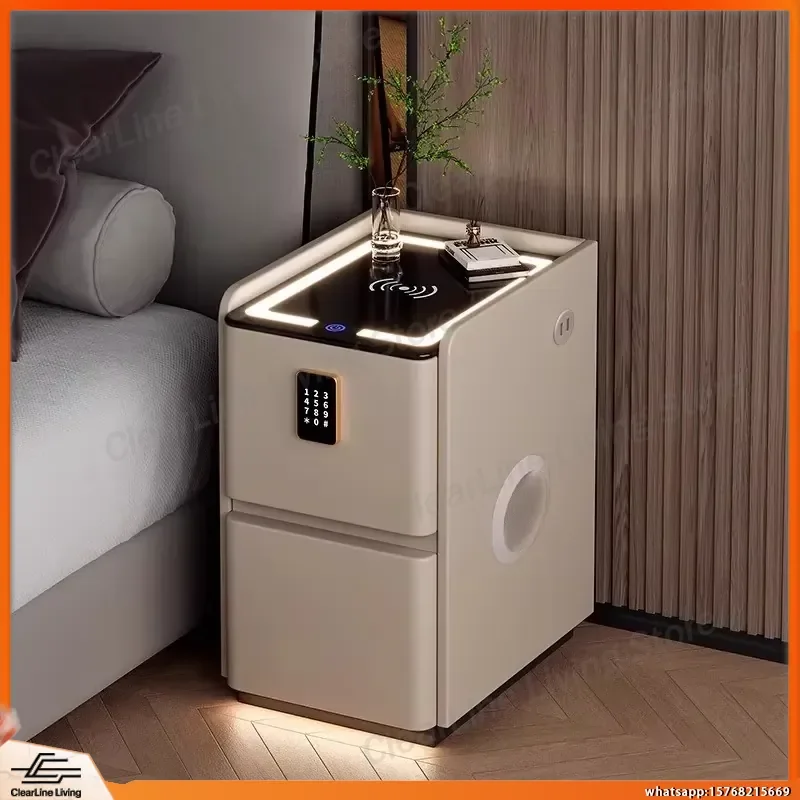 Modern Wooden Nightstand with Wireless Charging Bedside Table for Bedroom Storage Side Cabinet Small Space Friendly